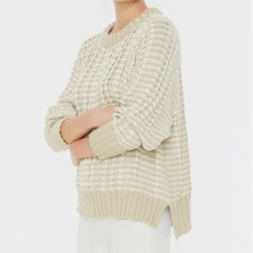 Faithfull The Brand Teale Chunky Cable Knit Sweater in Mocha Stripe Women's sz S - Picture 7 of 7